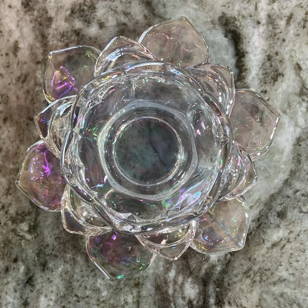 Iridescent Lotus Candle Holders Glass Set Of 2